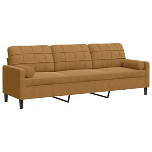vidaXL Trivietė sofa su pagalvėlėmis, rudos spalvos, 210cm, aksomas