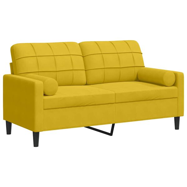 vidaXL Dvivietė sofa su pagalvėlėmis, geltonos spalvos, 140cm, aksomas