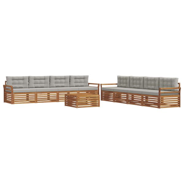 vidaXL Lauko sofos komplektas 9 pcs Natūrali ir &scaron;viesiai pilka