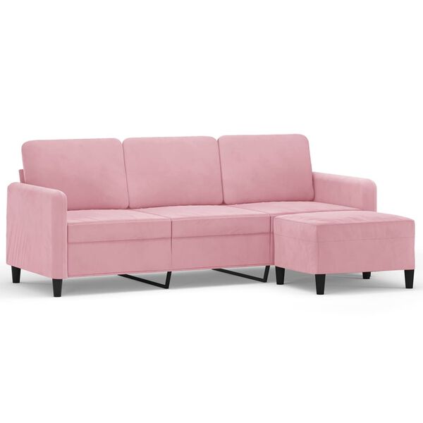 vidaXL Trivietė sofa su pakoja, rožinės spalvos, 180cm, aksomas