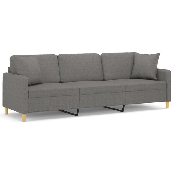vidaXL Trivietė sofa su pagalvėmis, tamsiai pilka, 210cm, audinys