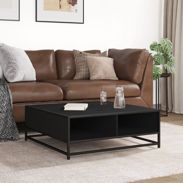 vidaXL Kavos staliukas, juodas, 80x80x30cm, apdirbta mediena/metalas