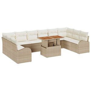 vidaXL Sodo Sofų Rinkinys su saugykla 11 pcs Smėlio Poli ratanas