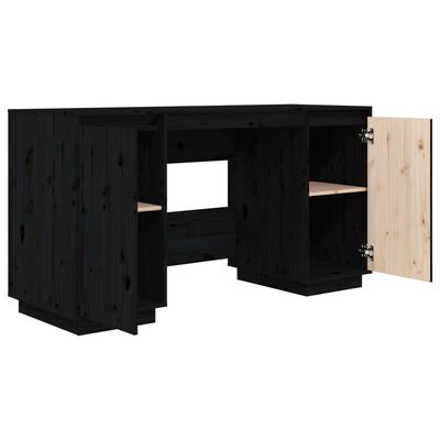 vidaXL Rašomasis stalas, juodas, 140x50x75cm, pušies medienos masyvas