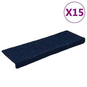 vidaXL Laiptų kilimėliai, lipnūs, 15 vnt., 65x21x4 cm, tamsiai mėlyni, stačiakampiai kra&scaron;tai