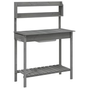 vidaXL Sodinimo stalas su plautuve, pilkas, 147,5x44x139,5cm, eglė
