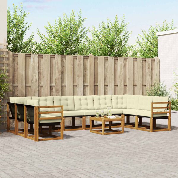 vidaXL Lauko sofos komplektas 11 pcs Natūralus ir grietinėlė