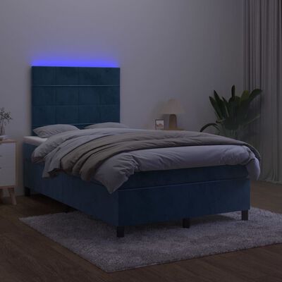 vidaXL Lova su spyruoklėmis/čiužiniu/LED, mėlyna, 120x200cm, aksomas