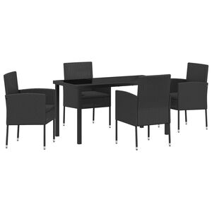 vidaXL Sodo valgomojo komplektas su pagalve 5 pcs Juoda poliratanas