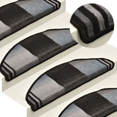 vidaXL Lipnūs laiptų kilimėliai, 10vnt., juodi ir pilki, 65x21x4cm