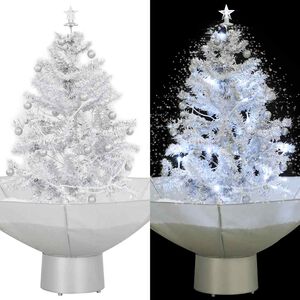 vidaXL Kalėdų eglutė su sniego fun. ir skėč. form. pagr., balta, 75cm