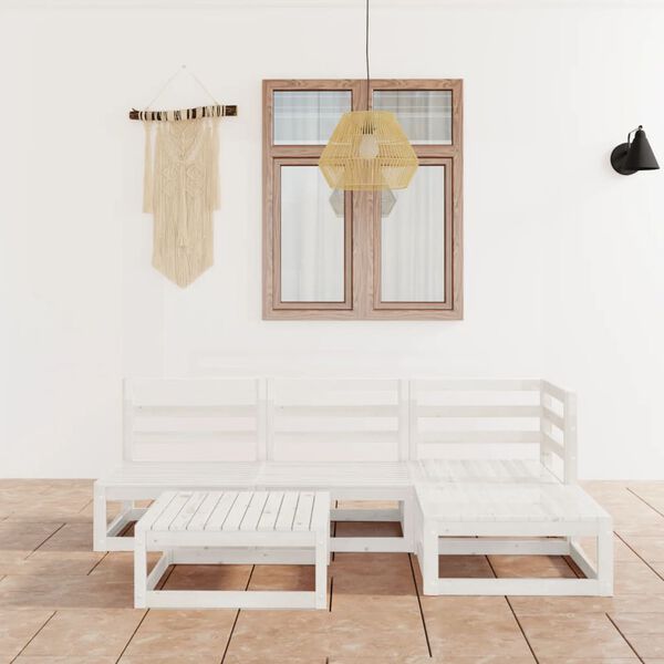 vidaXL Sodo poilsio baldų komplektas, 5 dalių, baltas, pu&scaron;ies masyvas