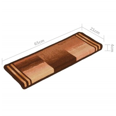 vidaXL Lipnūs laiptų kilimėliai, 15vnt., rudos spalvos, 65x21x4cm
