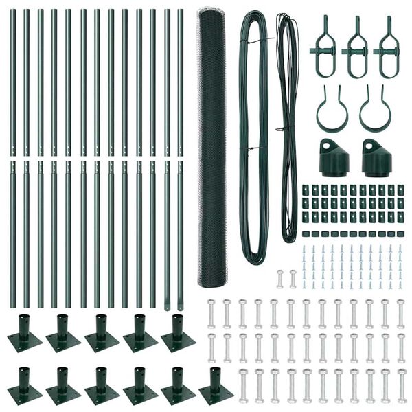 vidaXL Tvora su stulpais Žalia 1.5 x 25 m PVC dengtas plienas