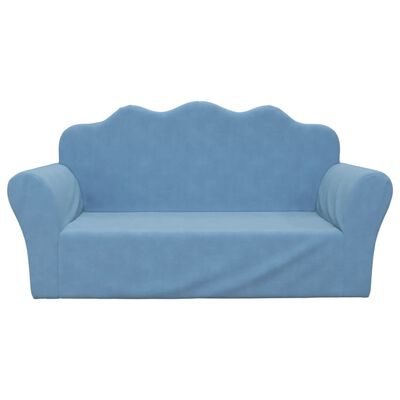 vidaXL Vaikiška dvivietė sofa, mėlynos spalvos, minkštas pliušas