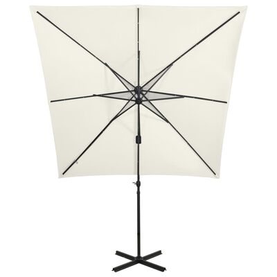 vidaXL Gembinis skėtis su stulpu ir LED lemputėmis, smėlio, 250cm