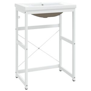 vidaXL Vonios praustuvo rėmas su įmontuotu praustuvu, baltas, geležis