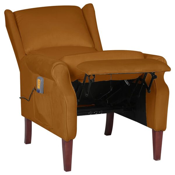 vidaXL Atlošiamas masažinis krėslas, rudos spalvos, aksomas