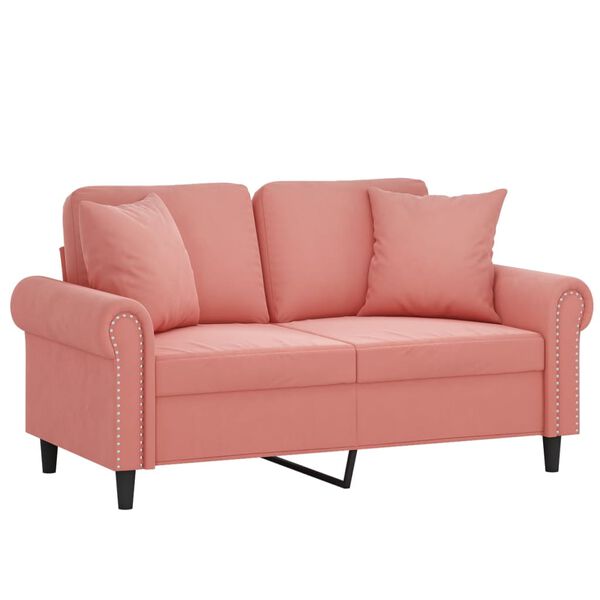 vidaXL Dvivietė sofa su pagalvėmis, rožinės spalvos, 120cm, aksomas