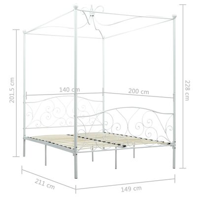 vidaXL Lovos rėmas su baldakimu, baltos spalvos, 140x200cm, metalas