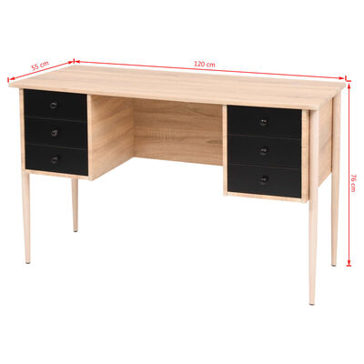 vidaXL Rašomasis stalas su stalčiais, 120x55x76cm, ąžuolo ir juod. sp.