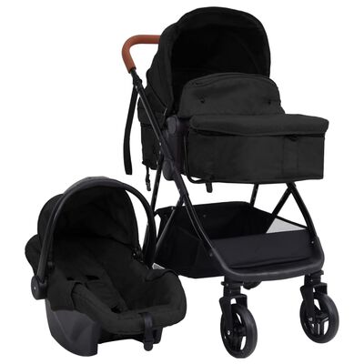 vidaXL Vaikiškas vežimėlis 3-1, antracito ir juodos spalvos, plienas