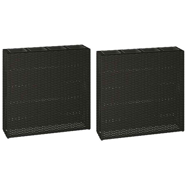 vidaXL Sodo loveliai su 4 vazonais, 2vnt., juodi, poliratanas, aukšti