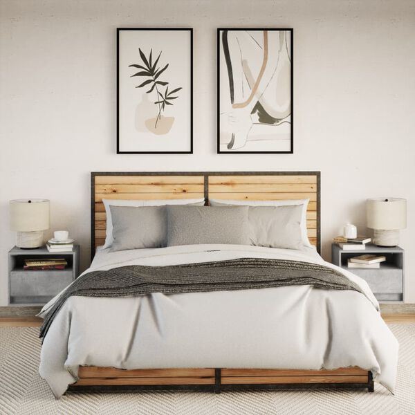 vidaXL Sieninės naktinės spintelės su LED, 2vnt., betono pilkos