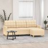vidaXL Trivietė sofa su pakoja, kreminės spalvos, 180cm, audinys