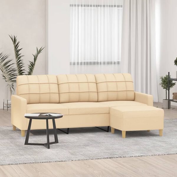 vidaXL Trivietė sofa su pakoja, kreminės spalvos, 180cm, audinys