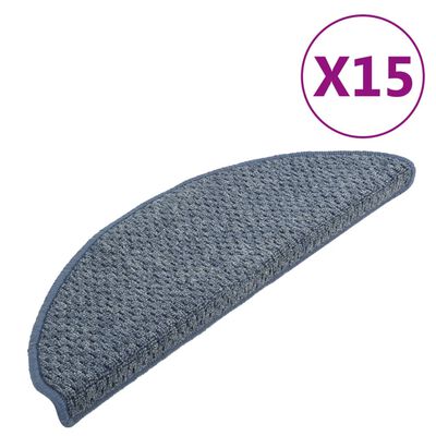 vidaXL Laiptų kilimėliai, 15vnt., mėlynos spalvos, 65x21x4cm
