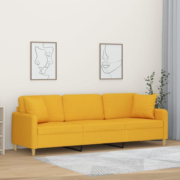 vidaXL Trivietė sofa su pagalvėmis, &scaron;viesiai geltona, 210cm, audinys