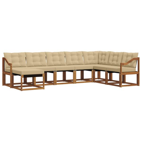 vidaXL Lauko sofos komplektas su pagalve 8 pcs Natūralus ir bežinis