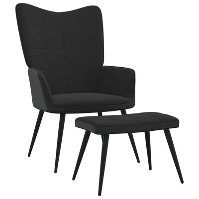 vidaXL Poilsio kėdė su pakoja, juodos spalvos, aksomas ir PVC