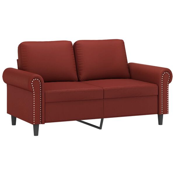vidaXL Dvivietė sofa su pagalvėmis, vyno, 120cm, dirbtinė oda