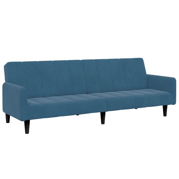 vidaXL Dvivietė sofa-lova su pakoja, mėlynos spalvos, aksomas