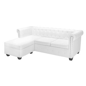 vidaXL L-formos Chesterfield sofa, dirbtinė oda, balta