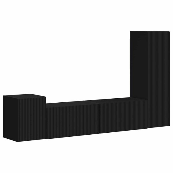 vidaXL TV spintelių komplektas 4 pcs Juoda Apdirbta mediena