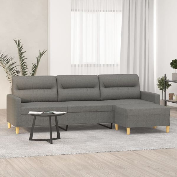 vidaXL Trivietė sofa su pakoja, tamsiai pilkos spalvos, 210cm, audinys