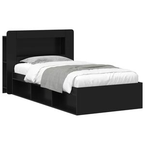 vidaXL Lovos rėmas su saugojimu Juoda 90 x 200 cm Apdirbta mediena