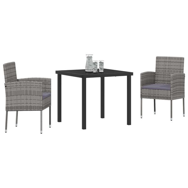 vidaXL Sodo valgomojo komplektas su pagalve 3 pcs Pilka poliratanas