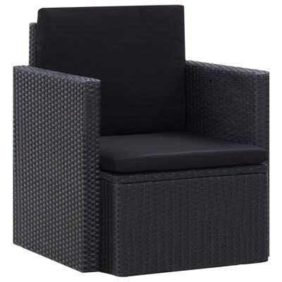 vidaXL Sodo kėdė su pagalvėlėmis, juodos spalvos, poliratanas