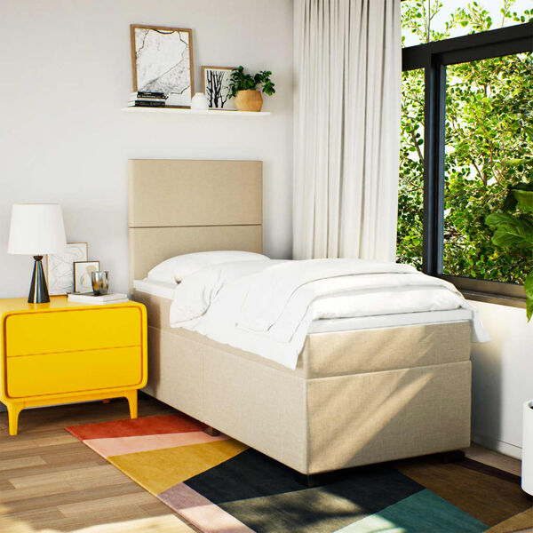 vidaXL Lova su spyruoklėmis ir čiužiniu, kreminė, 90x190 cm, audinys