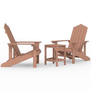 vidaXL Sodo Adirondack kėdės su staliuku, rudos spalvos, HDPE