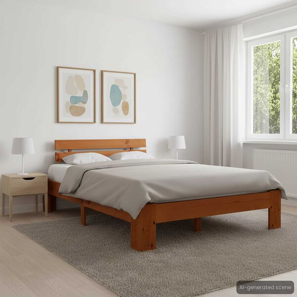 vidaXL Lovos rėmas su galvūgaliu, medaus rudas, 140x200cm, pušis