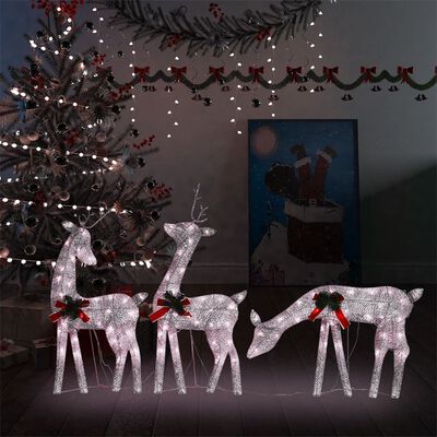vidaXL Kalėdinė elnių šeima, šiltos baltos spalvos, 270x7x90cm