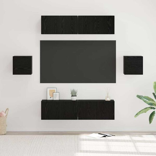 vidaXL TV spintelių komplektas 6 pcs juoda ąžuolo Apdirbta mediena