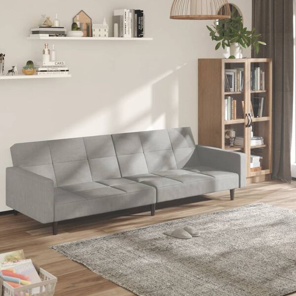 vidaXL Dvivietė sofa-lova, &scaron;viesiai pilkos spalvos, mikropluo&scaron;tas