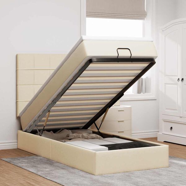 vidaXL Osmanų lovos rėmas su čiužiniu, kreminis, 90x190cm, audinys