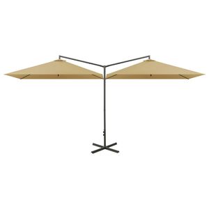 vidaXL Dvigubas sodo skėtis su plieniniu stulpu, taupe, 600x300cm